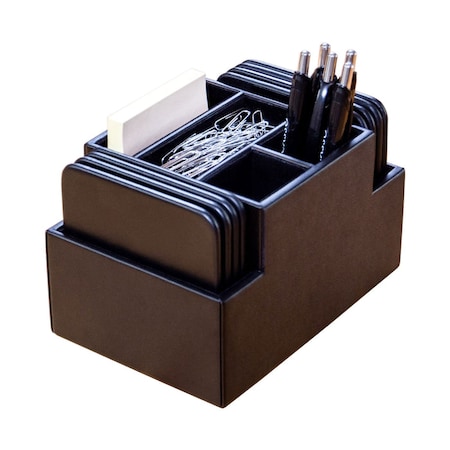 Dacasso Black Leather 8 Square Coaster Set with Holder AG-1059